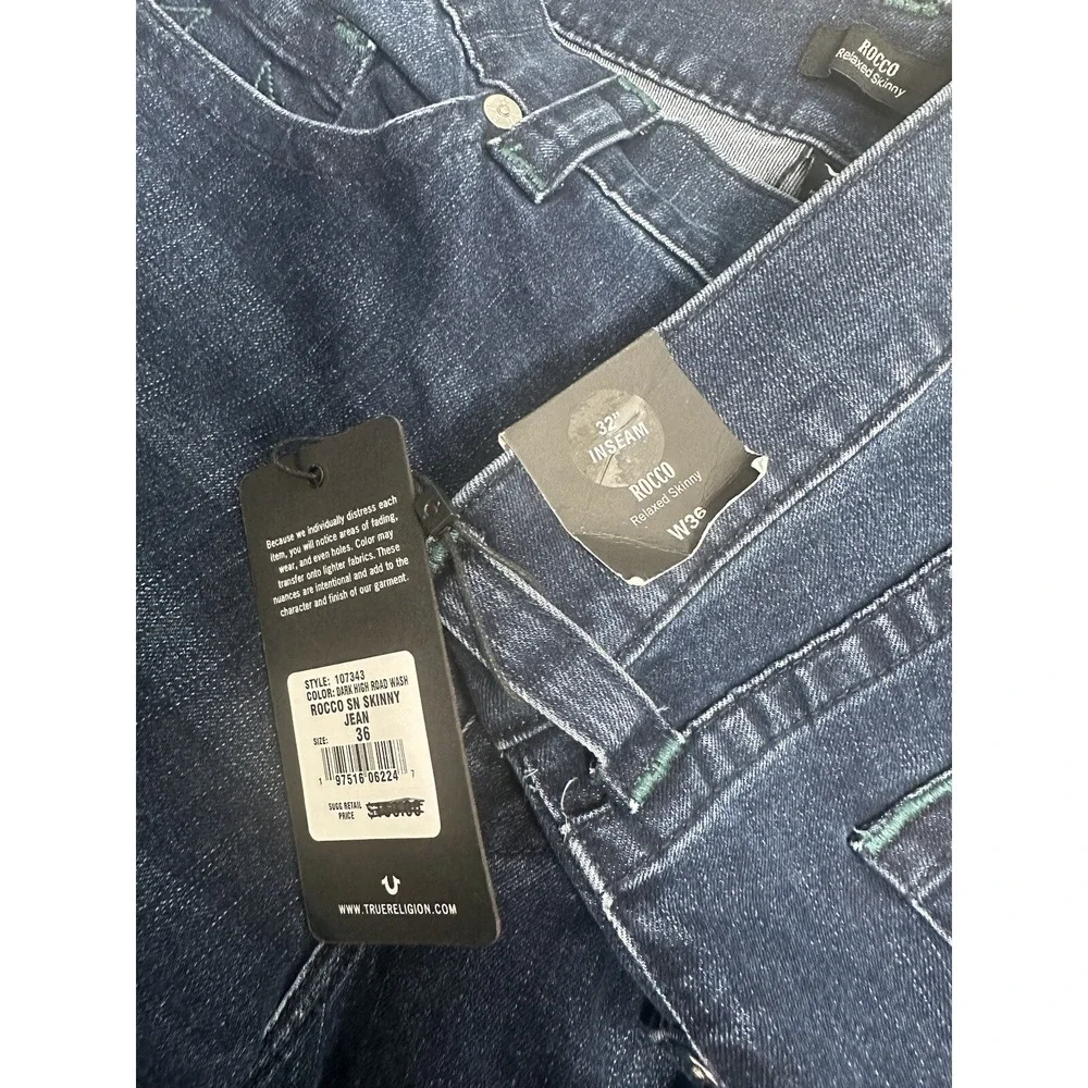 True Religion Rocco Relaxed Skinny Dark High Road Wash Men's Jeans 36x32‎ New
